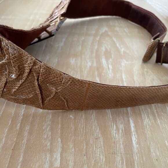 Vintage Wide Brown Reptile Design Contour Belt w/ Wooden Accents & Shell Inlays main image 8